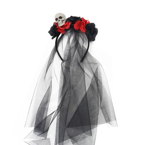 DAMAI Day of the Dead Headpieces Halloween Veil <b>Headband</b> With Horrible Skull for Women Girls Halloween Hair Hoops - Product Image 6