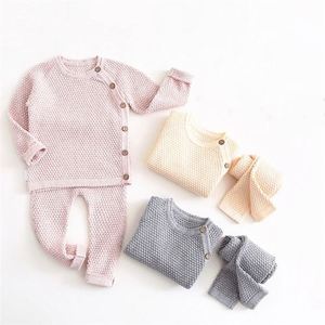 春季实心新生儿男童女童服装套装长袖上衣长裤套装休闲婴儿睡衣服装 - Product Image 1