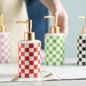 Ceramic Soap Dispenser Light Luxury Pop Checkerboard Ceramic Hand Sanitizer <b>Shower</b> Hotel Dispenser Bottle Household - Product Image 3