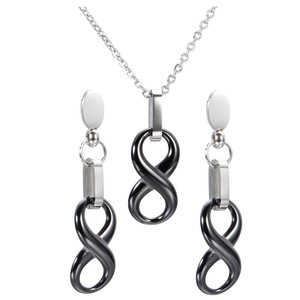 Ensemble collier et boucles d'oreilles en acier inoxydable pour femme, bijoux de mode, design géométrique, pendentif en porcelaine blanche - Product Image 2