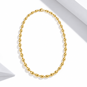 Collier à maillons ovales en acier inoxydable plaqué or 14 carats, chaîne à perles de riz moyennes, 39+5 cm, 8,3 g - Product Image 1