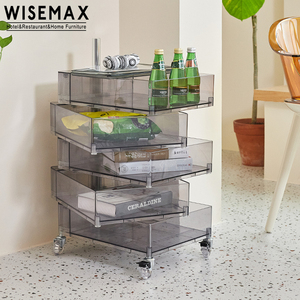 WISEMAX FURNITURE Acrylic 5 Tier Rolling <strong>Storage</strong> Rack Trolley Living Room Sofa Plastic <strong>End</strong> <strong>Table</strong> Bed Side <strong>Table</strong> with Wheel - Product Image 4