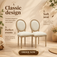 Chaise de salle à manger Louis traditionnelle en bois massif, empilable et extensible, finition chaux antique, avec revêtement en lin, pour événements et mariages