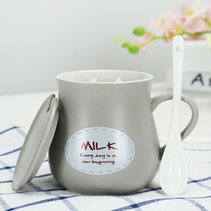Mug en céramique à large base avec couvercle et cuillère, tasse à café créative pour usage quotidien - Product Image 2
