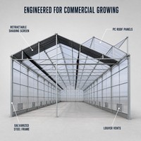 Serre en panneaux de polycarbonate en acier galvanisé à toit translucide multi-voûtes avec système de contrôle climatique et ombrage rétractable