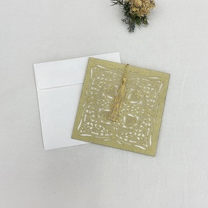 Bán Buôn Tùy Chỉnh Cổ Phiếu Chung Vuông Vàng Màu Xanh Màu Hồng Laser Cắt Với Tua Cho Kinh Doanh Sinh Nhật Thiệp Mời Đám Cưới - Product Image 4