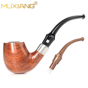 Muxiang Wooden Smoking Pipe 9mm Tenon Bent Shape Colored Acrylic Mouthpiece Classic Style Tobacco Pipe - Product Image 3