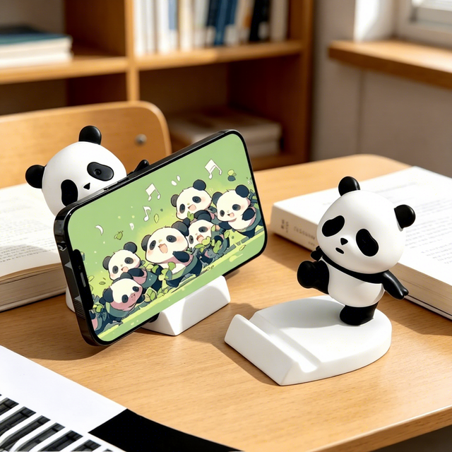 Wholesale Desk Accessory Cute Panda Resin Phone Holder Cartoon Animal Mobile Stand for Office Workspace Tabletop Decor