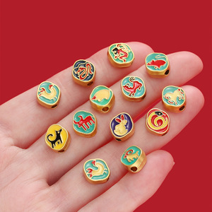 Gold Plated Cloisonne Enamel Zodiac <b>Spacer</b> Beads Irregular Shape DIY Jewelry Accessories Bracelet Loose Beads Wholesale - Product Image 3