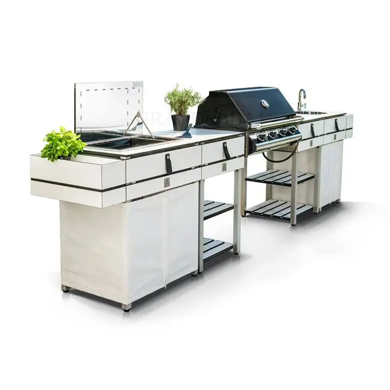 Outside Stainless Steel Waterproof BBQ Kitchen Cabinet With Gas Grill