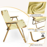 Chaise de camping pliante en acier robuste avec accoudoirs, cadre épais, portable, pour extérieur, plage, jardin, pêche, pique-nique, loisirs