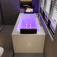 Bain à remous rectangulaire autoportant en acrylique, écologique, portable, pour intérieur, avec jets de massage LED colorés
