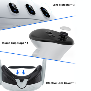 Ensemble d'accessoires de jeu <span class=keywords><strong>Film</strong></span> trempé pour masque oculaire Thumb Grips Case for Meta Quest3 Headset Head Strap Case Screen Protector Joystick - Product Image 3