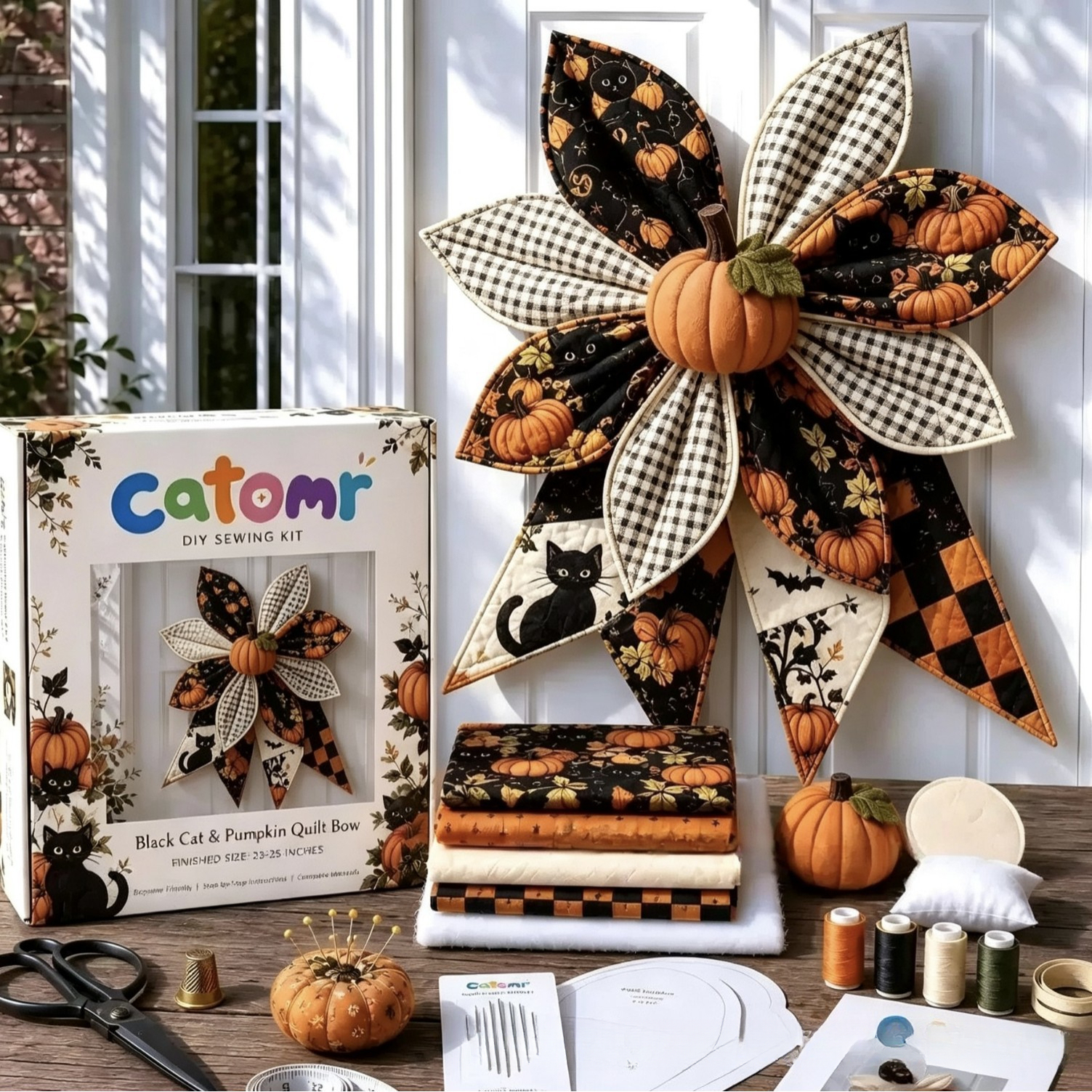 Multicolor Patchwork Bow - Pumpkin
