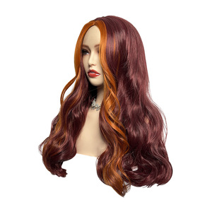 Peluca Larga y Rizada Naranja-Borgoña para <span class=keywords><strong>Mujer</strong></span>, con Cuero Cabelludo Realista, Ondulada, Estilo Celebridad, Hecha a Máquina, Venta al Por Mayor, K147, <span class=keywords><strong>AliExpress</strong></span> - Product Image 6