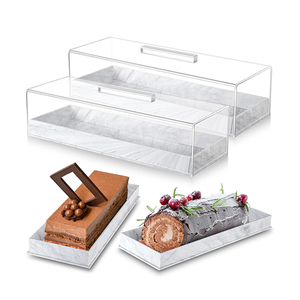 Bandeja Rectangular de Acrílico para Pasteles con Tapa Transparente, Bandeja de Exhibición de Postres con Diseño Marmoleado, Caja para Servir Pastelería, Exhibidor para Mostrador de Panadería - Product Image 5
