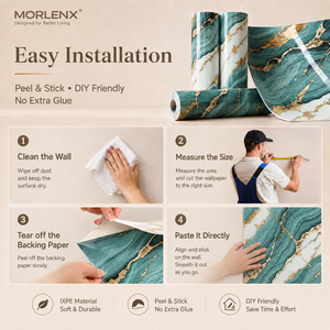 วอลเปเปอร์โฟมพีวีซีลายหินอ่อนสีเขียวทอง MORLENX แบบลอกและติดตั้งได้เอง สำหรับโครงการตกแต่งภายในโรงแรม - Product Image 3