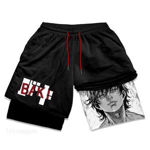 Pantalones Cortos Deportivos de Anime para Hombre, Baki Hanma <span class=keywords><strong>Manga</strong></span>, Impresión 3D, 2 en 1, Pantalones Cortos de Rendimiento, Secado Rápido, Compresión Deportiva, Pantalones Cortos de Verano - Product Image 3