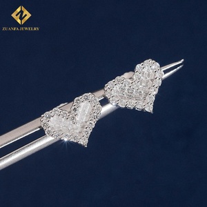 Pendientes de Diamantes Cultivados en Laboratorio con Micro Pavé en Forma de Corazón, Pendientes Iced Out, Plata de Ley 925, Cierre de Rosca, Regalo de San Valentín - Product Image 4