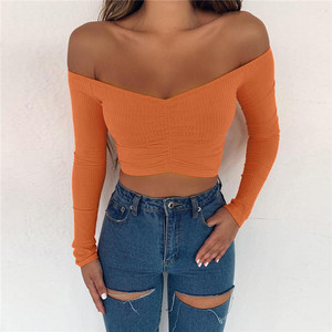Camisetas de mujer, camiseta sexy y de moda para mujer, camiseta de manga larga con hombros descubiertos, camiseta de color sólido para mujer, Camisetas Básicas de otoño - Product Image 4