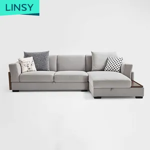 Linsy Italian Luxury Modern Fabric Sofa Set Designs Modern Light Grey Large L Shape Sofa Cover Sectional Couch Set 995