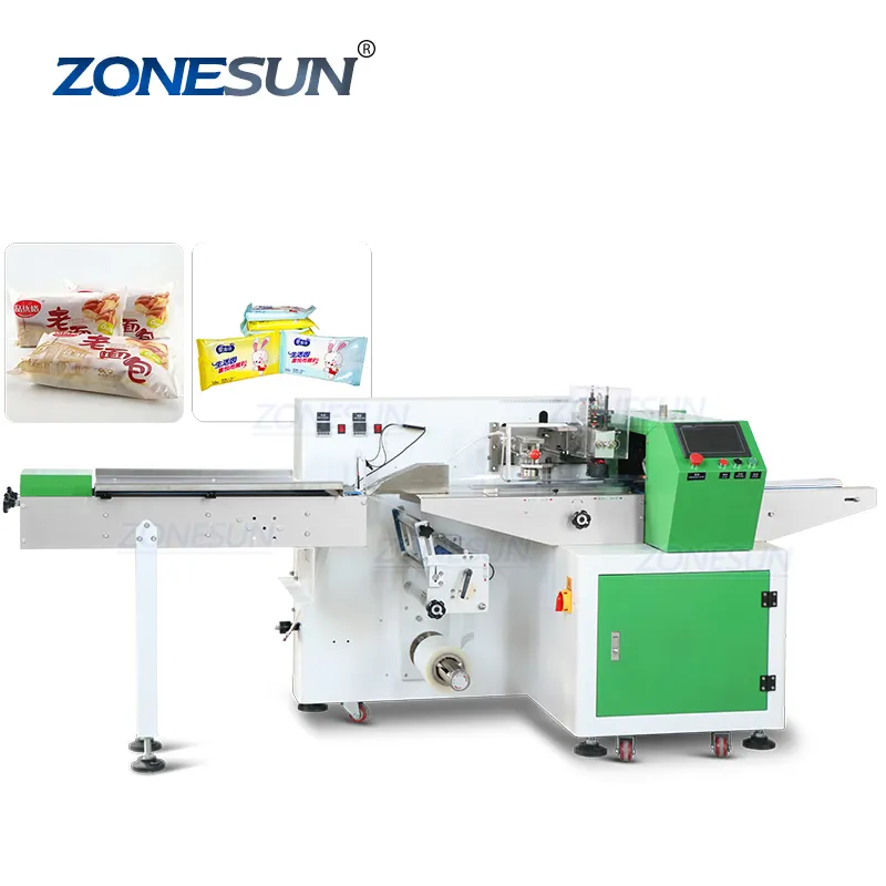 Zonesun máquina de embalagem, servo motor automático ZS-ZB350X saco de sabão, hambúrguer, chocolate, biscoito, travesseiro horizontal, máquina de embalagem de fluxo