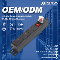 PDU (unité de distribution d'alimentation) de type britannique 19'' 1U en alliage d'aluminium, 3 voies, avec interrupteur marche/arrêt, pour montage en rack, OEM d'usine