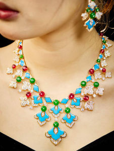 El más nuevo collar de Gargantilla azul turquesa chapado en oro con forma de <span class=keywords><strong>abanico</strong></span> de lujo para conjuntos de joyas de fiesta de noche - Product Image 6