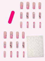 Venta al por mayor de fábrica: Uñas postizas de ataúd largas de ABS con pegamento, estilo Y2K, patrón rosa, 24 unidades, diseño y especificaciones.