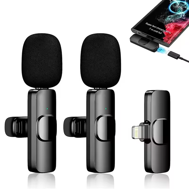 PIX-LINK K9 New 2.4GHz Wireless Lavalier Microphone-Portable Mini Condenser LED Lights for Interviews Live Streaming TikTok