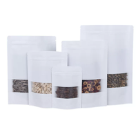 Sachet Doypack en papier kraft blanc avec fenêtre transparente et fermeture éclair refermable pour emballage alimentaire de noix, fruits secs, snacks et thé