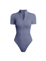Body de Yoga de mujer de cuello alto de manga corta con cremallera de fitness sin costuras de alta calidad