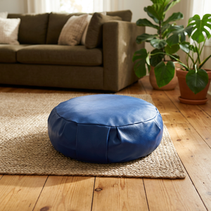 Coussin Zafu rond de méditation en coton biologique écologique avec plis et remplissage de blé Buck disponible - Product Image 3