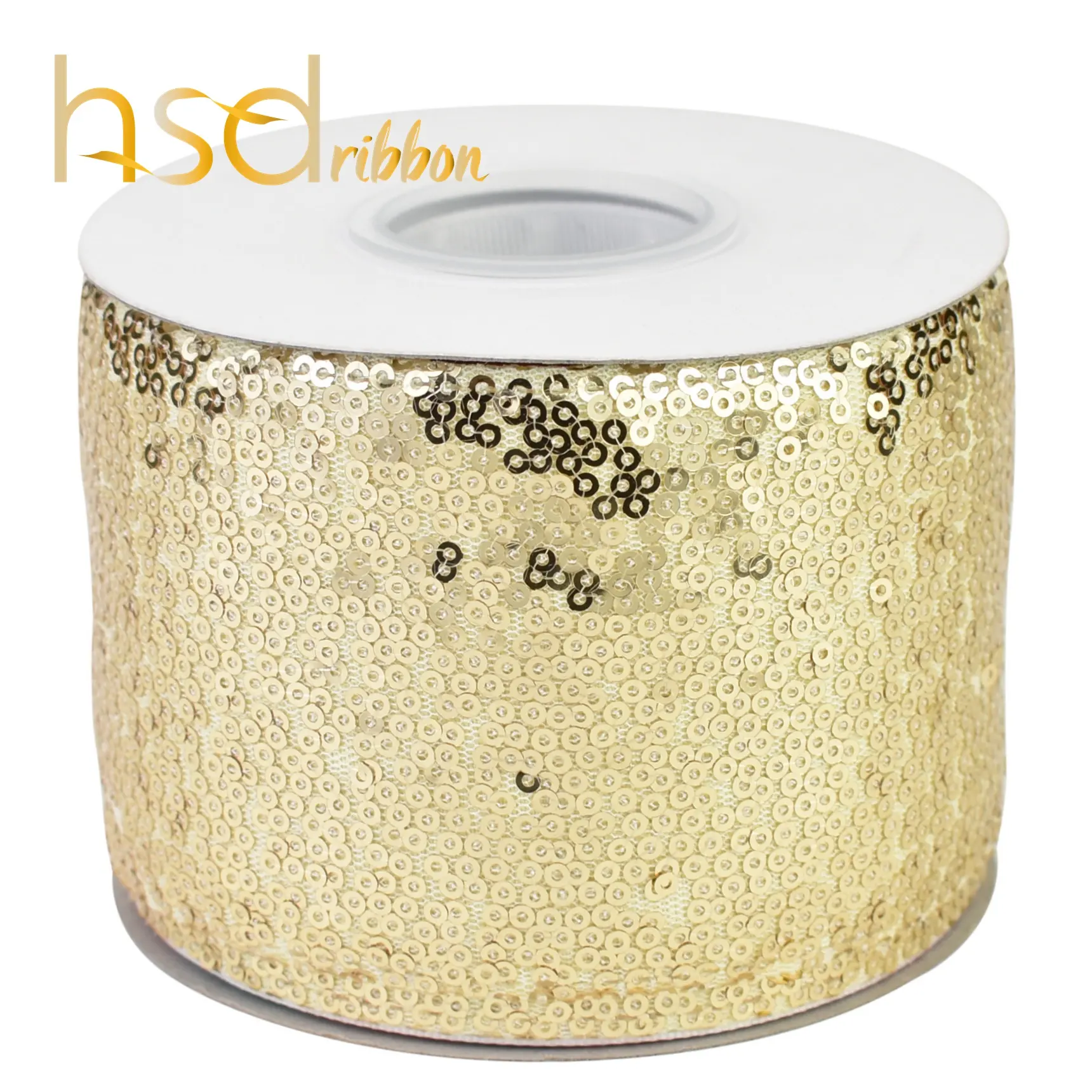 HSDRibbon 3 zoll 75mm Gold Pailletten Stoff Scribble Pailletten Band