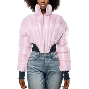 Abrigo Acolchado Corto de Invierno con Cuello Alto, Grueso y Cálido, Color Caramelo, Estilo Burbuja, a la Moda - Product Image 1