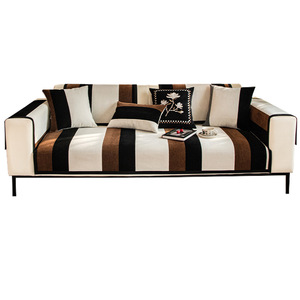 Nijihara Vintage <b>Sofa</b> <b>Cushions</b> Stripe Chenille Modular <b>Sofa</b> Cover All Season Fixed Anti Slip Pad Type New Chinese Style - Product Image 5
