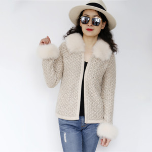 Europa Anti-restringimento donne vendita inverno moda donna maglioni collo di <span class=keywords><strong>pelliccia</strong></span> di volpe signore <span class=keywords><strong>Cardigan</strong></span> di lana lavorato a maglia - Product Image 5