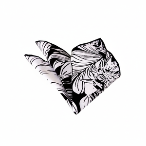 Black Elegant Cotton Handkerchief with Tropical Leaf Printed Collar Pocket Fashionable Pocket Square for Men Adult One Size - Product Image 2