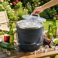Seau à glace portable en acier inoxydable 2/4/8L avec couvercle, pelle à glace, double paroi isolée, seau de stockage de glace, seau isotherme anti-fuite
