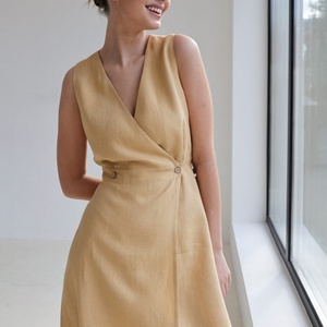 Vestidos Casuales de Lino sin Mangas con Cuello en V al por Mayor, Vestido Elegante de Alta Calidad para Mujer - Product Image 4