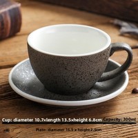Ensemble de tasses et soucoupes en céramique et granit pour café, cappuccino, latte art, expresso - Design rétro de luxe léger - 80 ml-350 ml - Utilisation au bureau/à la maison