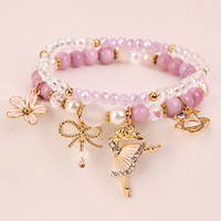 Bracelet élastique pour femme avec perles de cristal, motif nœud et fleur, style danseuse de ballet, accessoire de mode, cadeau élégant