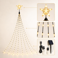 Guirlande lumineuse LED en cascade de 2 m pour sapin de Noël avec options d'alimentation USB et solaire