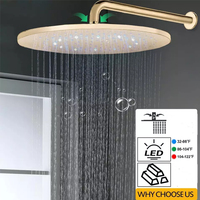 Or brossé montage mural thermostatique hôtel utilisation salle de bain pluie LED système de douche robinets combo ensembles bouton vanne Massage Jet Spray