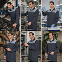 Blouse de travail personnalisée à blocs de couleur, manches longues, longueur genou, vêtement de travail industriel, patte de boutonnage dissimulée, uniforme pour technicien d'atelier d'usine