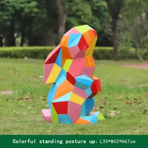 कस्टम एफआरपी ज्यामितीय खरगोश मूर्तिकला आउटडोर उद्यान परिदृश्य पशु आभूषण लॉन सजावट