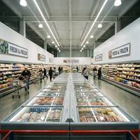 Congélateur d'îlot commercial pour supermarché avec porte coulissante en verre pour crèmes glacées et aliments surgelés