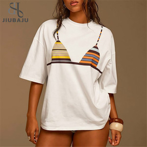 T-shirts décontractés pour femme, imprimé créatif coloré, col rond, manches courtes, style estival polyvalent, t-shirts basiques simples - Product Image 1