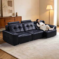 Ensemble de canapés inclinables électriques en cuir véritable noir de luxe moderne, canapé-lit sectionnel électrique, sièges de cinéma de luxe pour salon