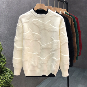 男性用プルオーバーセーター2024新作韓国メンズウォームセータークルーネックルーズパーソナリティトップニットプルオーバー - Product Image 3
